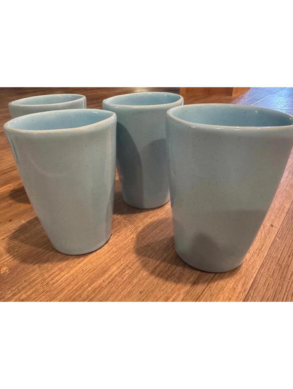3 Vintage Frankoma Pottery Tumblers Cups Robin Egg Blue